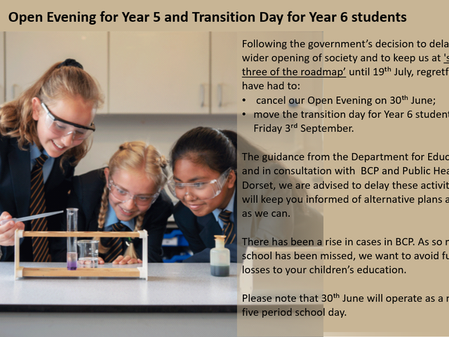 Image of Open Evening for Year 5 and Transition Day for Year 6 students